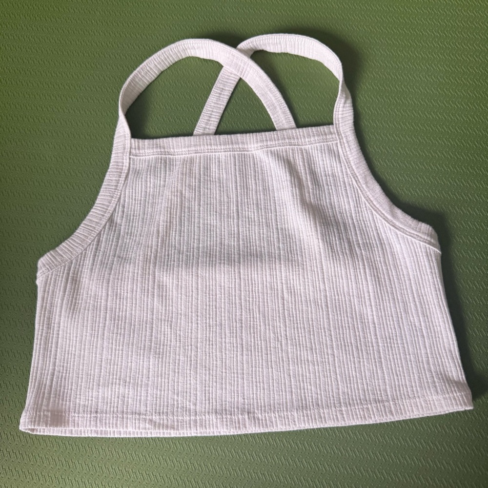 American Eagle Outfitters White Ribbed Cropped Tank Top